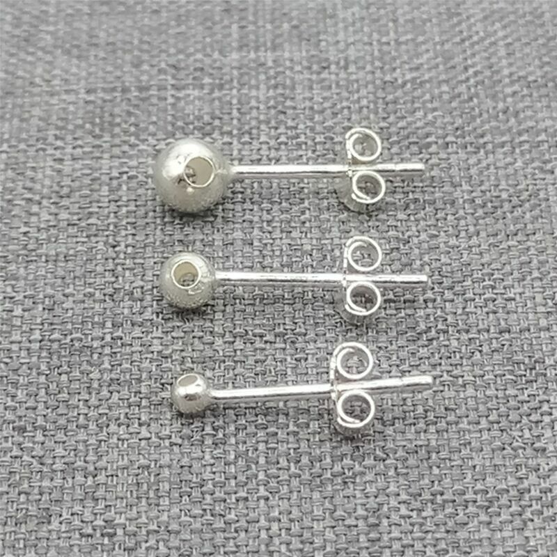 10prs of 925 Sterling Silver Bead Stud Ear Earring Posts Hole 0.85mm 1.1mm 1.3mm