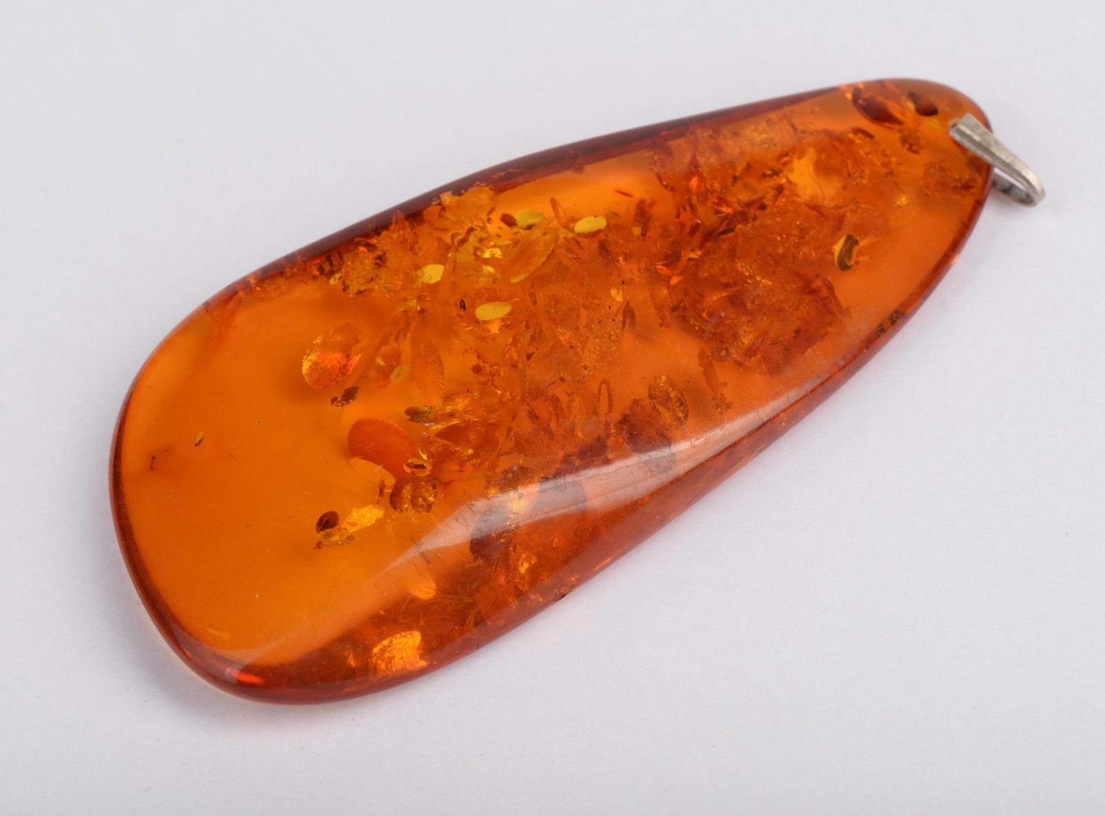 Large Amber Pendant Cognac Orange Freeform Teardrop 3.29in