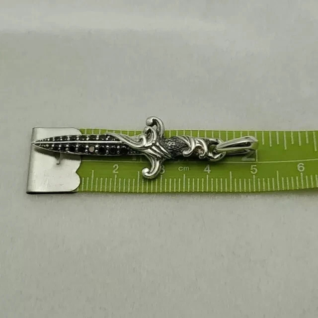 1Ctw Round Cut Lab Created Black Diamond Knife Pendant 14K White Gold Plated