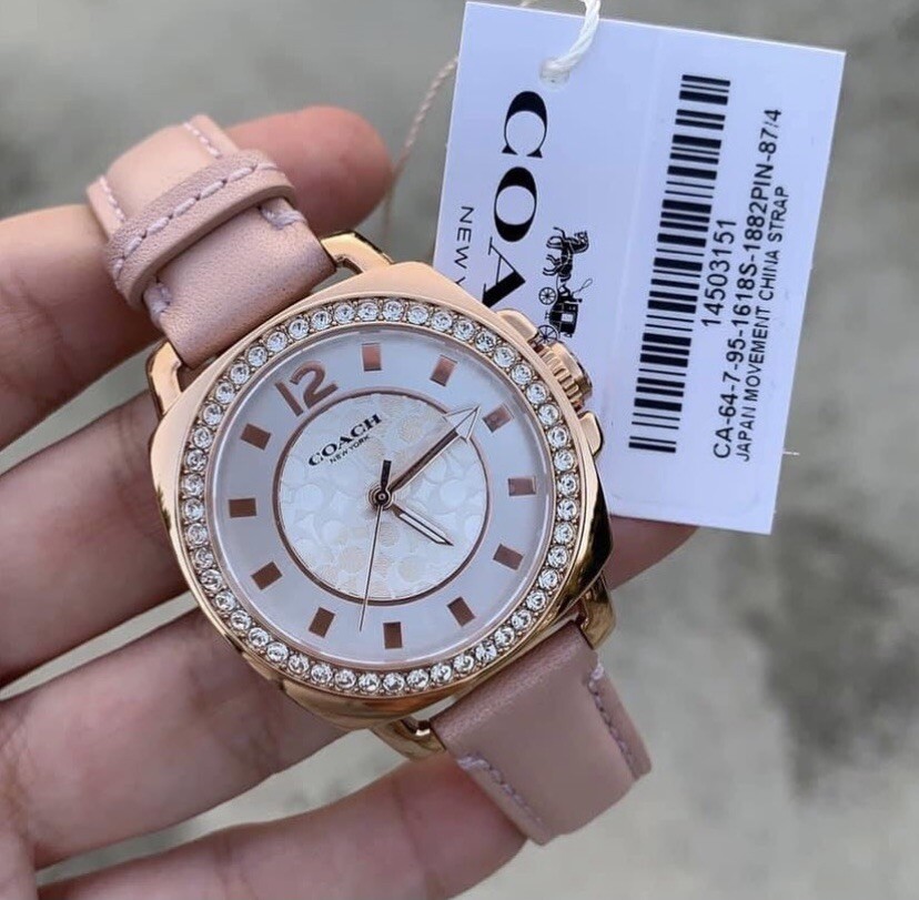 NWB 14503151 AUTHENTIC Coach Rose Gold Swarovski Crystal Woman Pink Watch 34mm