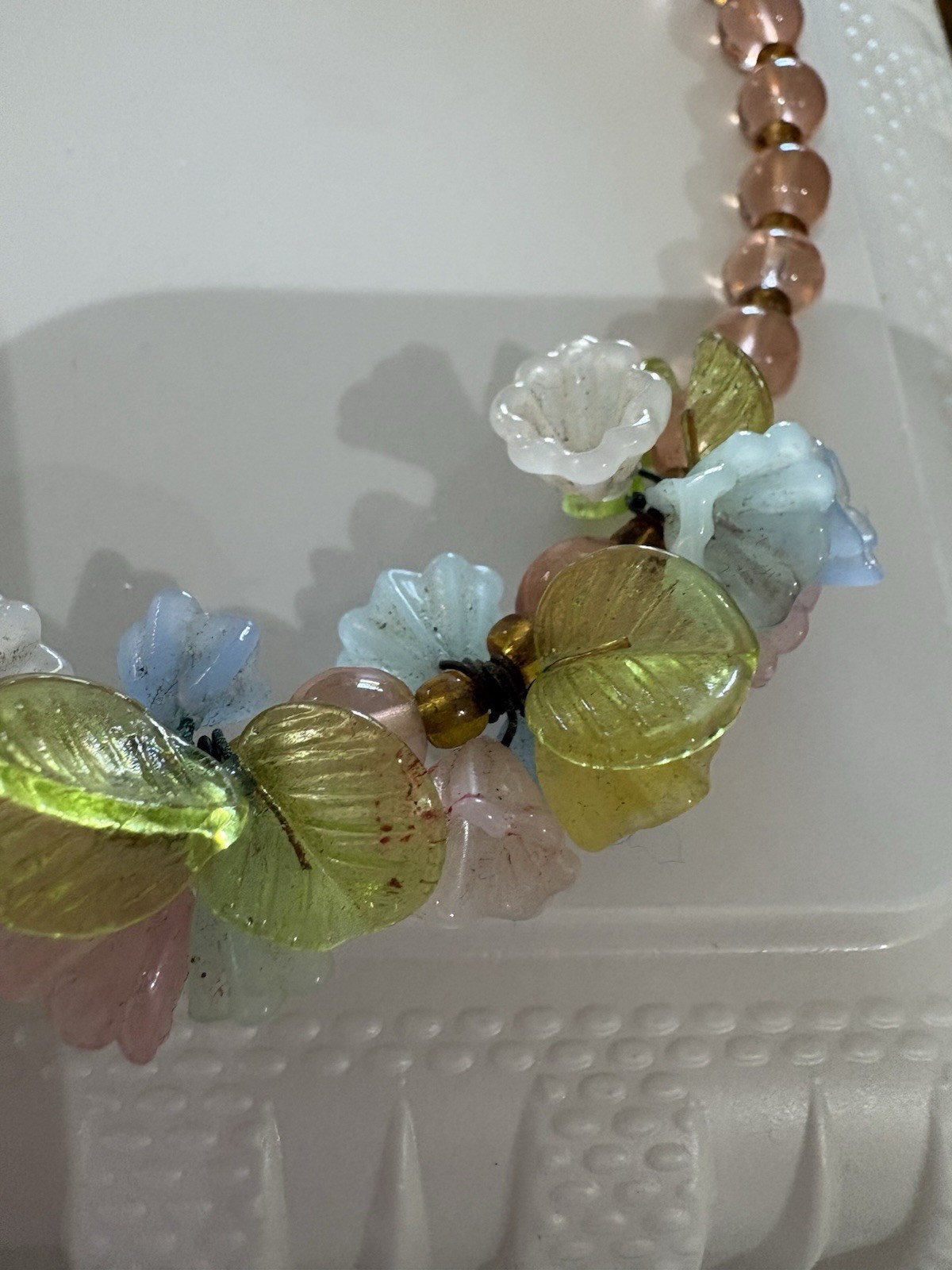 Vintage Italian Venitian Flower Necklace Pink Color
