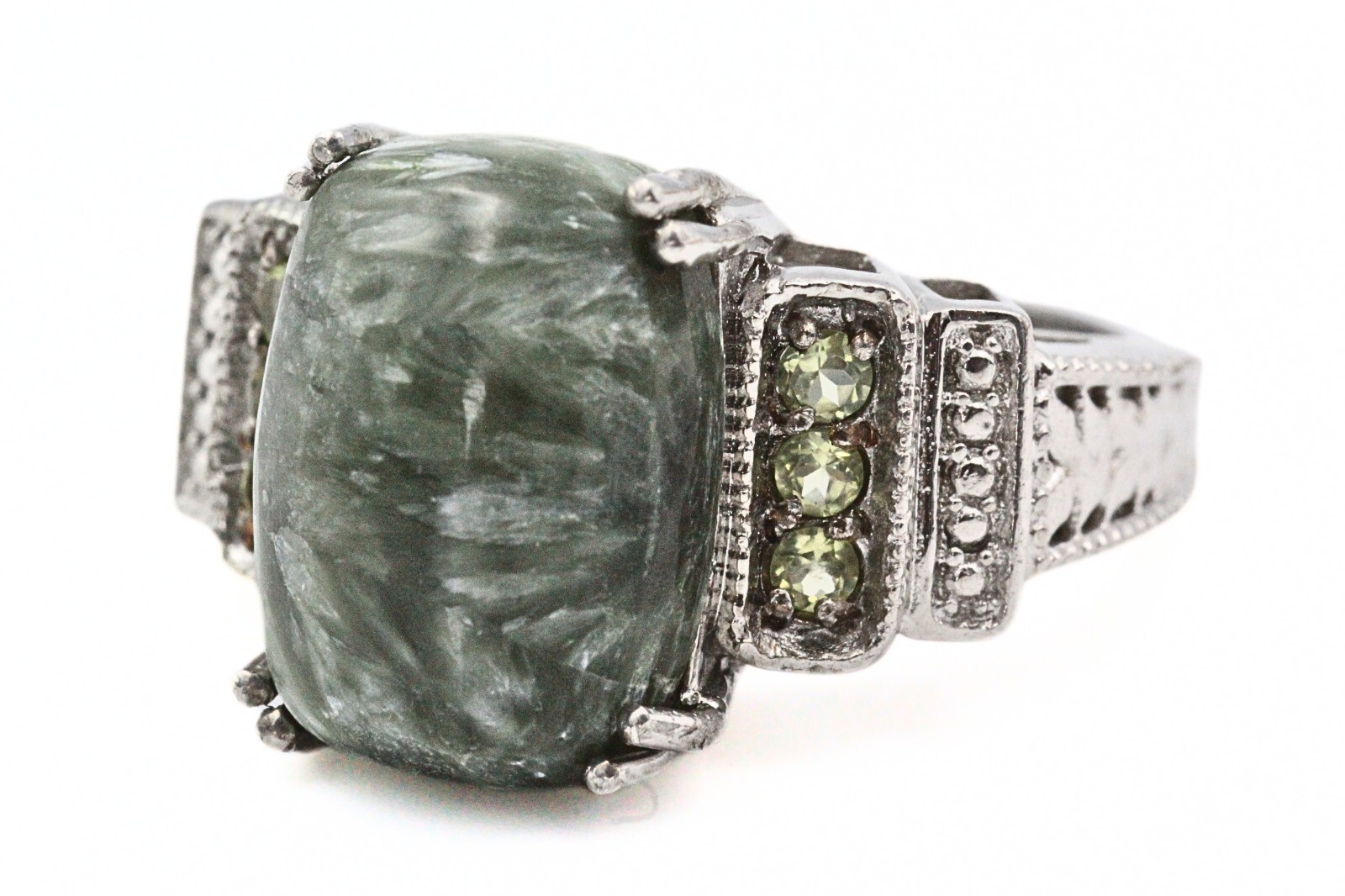 STS Karis Rhodium Plate Contemporary Green Opal HSN Cocktail Ring Sz 7