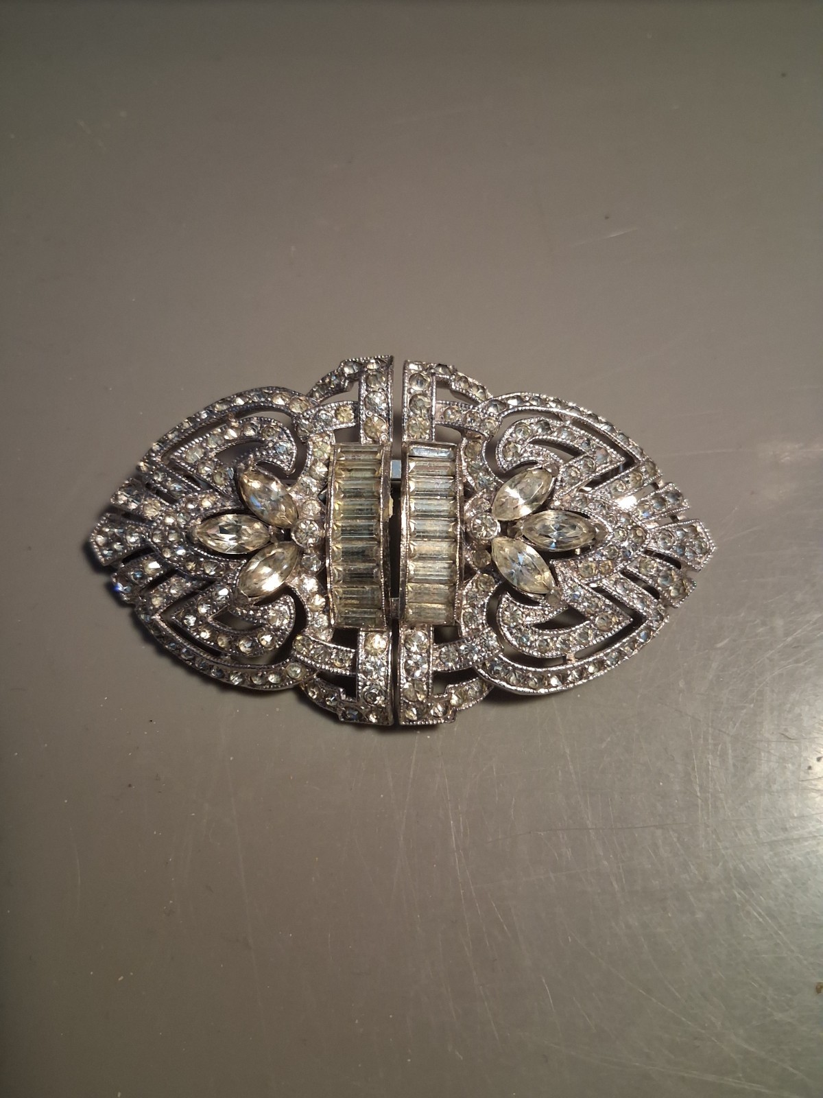 CORO DUETTE Brooch Dress Clip Set Rhinestone Art Deco 1930s RARE VERSION Signed