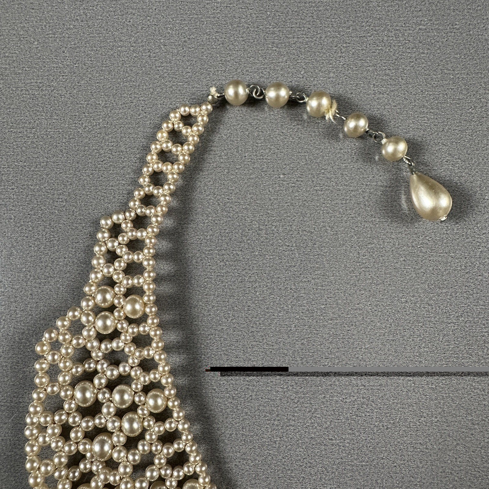 Vintage Beaded Necklace Bib Collar Choker Cream 13″