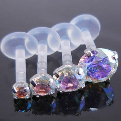 AB Crystal Flat Back Stud Earring Tragus Cartilage Rings BioPlast Ring 16G
