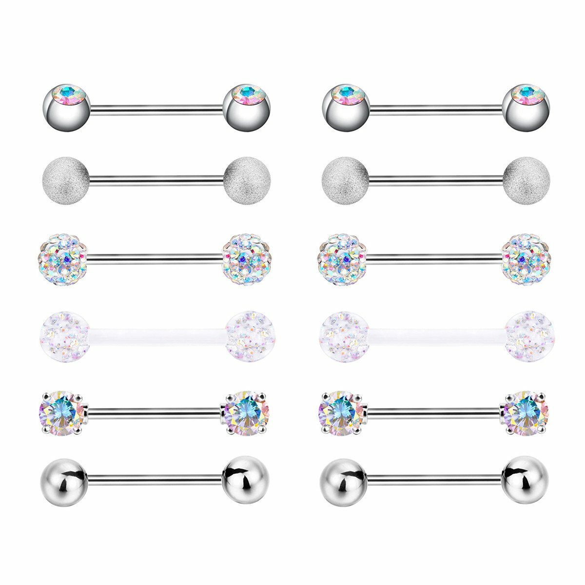 14G Nipple Rings Stainless Steel Tongue Ring Barbell Nipplerings Piercing 6Pairs