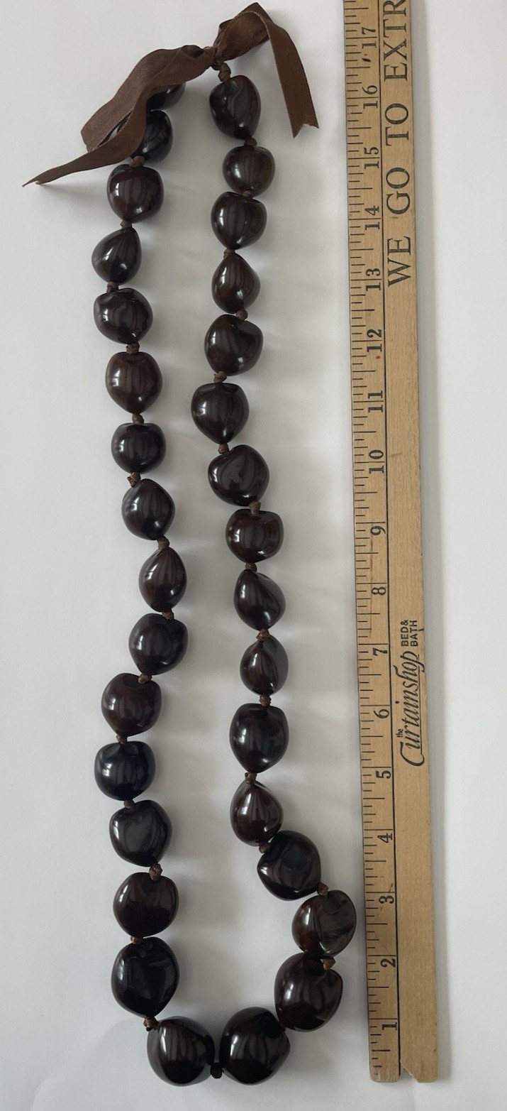 Kukui Nut Lei Necklace Marshall Islands Large Dark Brown Polished Nut Beads