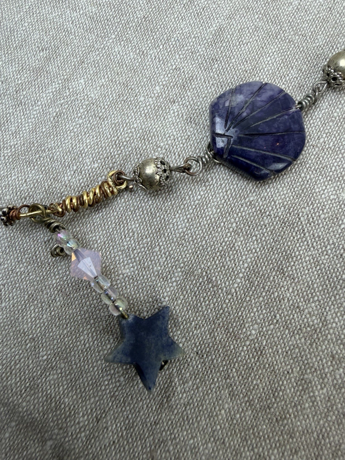 OOAK Artisan Mermaid Whimsical Necklace Mother of Pearl Pendant Stone Shell Star