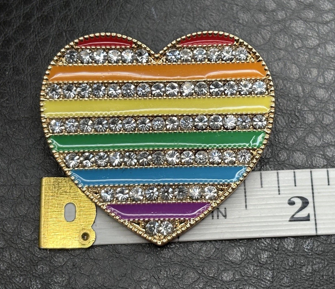 Monet Rainbow Heart Brooch Rhinestone Crystal Enamel Stripes Pride in Box