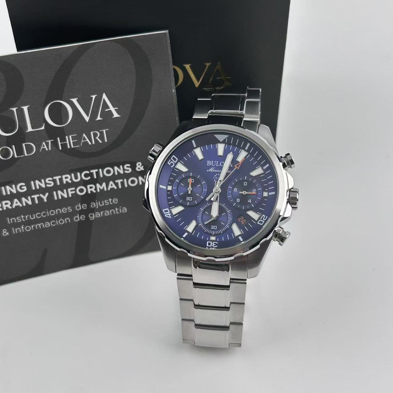 New Bulova Marine Star 96B256 Blue Dial Men’s Chronograph Quartz Watch 43mm