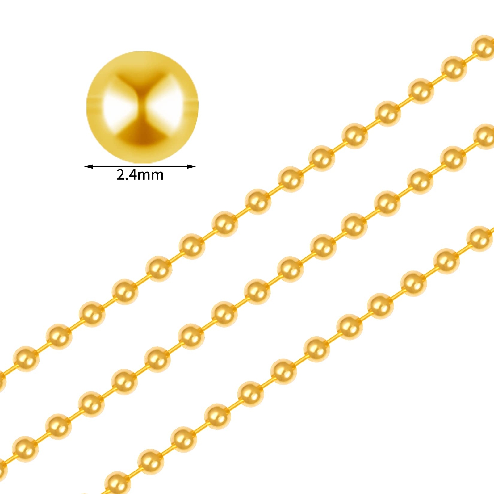 30pcs 24 inches Gold Plated Metal Ball Necklace Bead Chain Jewelry Findings