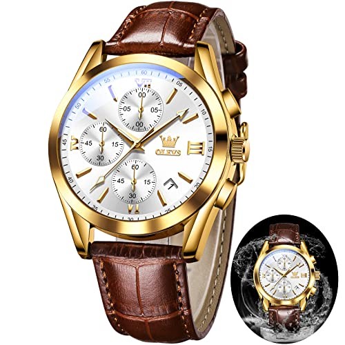 Leather Chronograph Watch Men – Leather 2872 White Dial/Brown Leather Strap