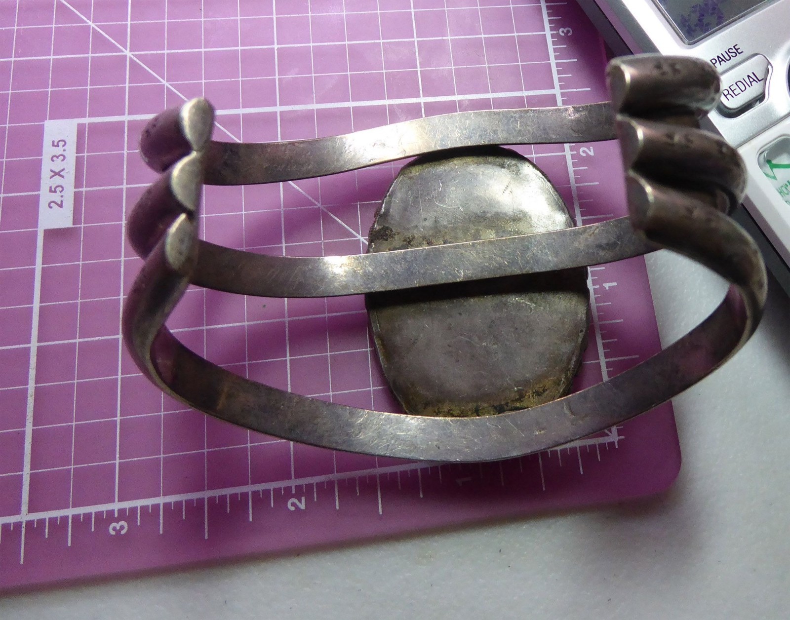Vintage Navajo Sterling & Large Turquoise Cuff – Heavy 114g – Old Pawn Patina