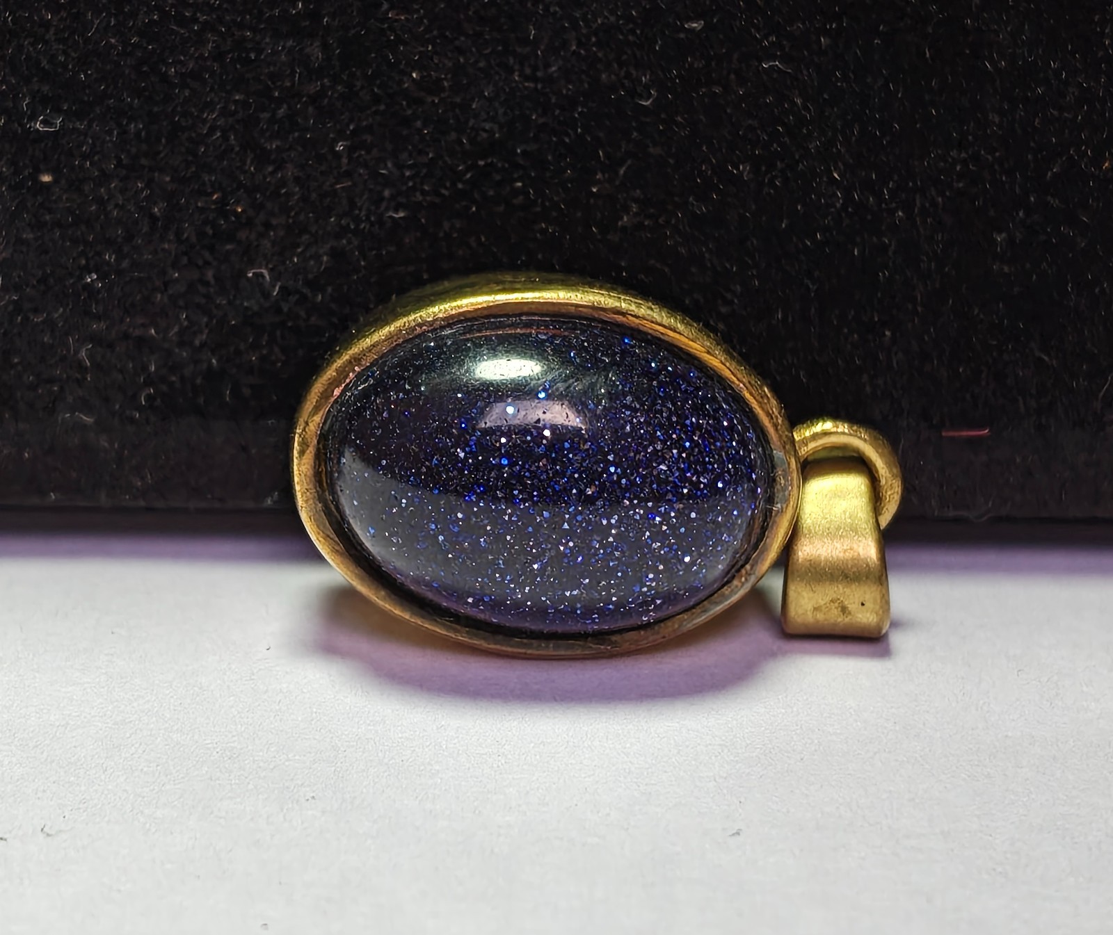Celestial Blue Goldstone Cabochon Brushed Gold Bezel Setting Pendant for Unisex