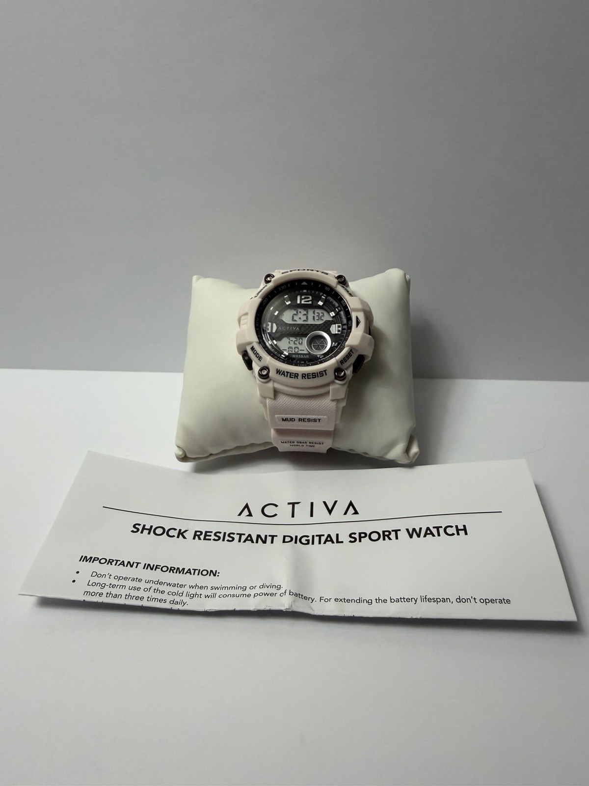 ACTIVA Shock Resistant Digital Sport Watch Quartz Water/Shock Resist White Box