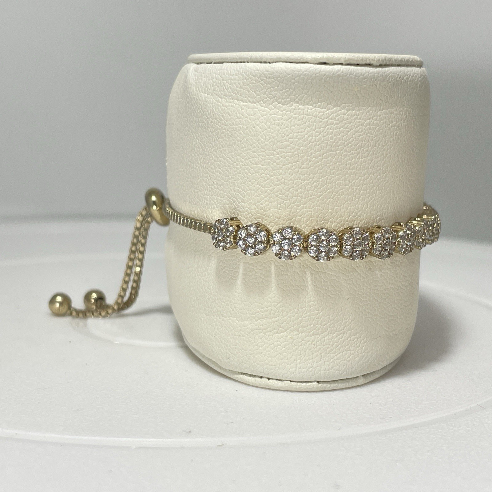 Gold Tone Adjustable Slider Bracelet Clear Rhinestone Cluster 9 Inch