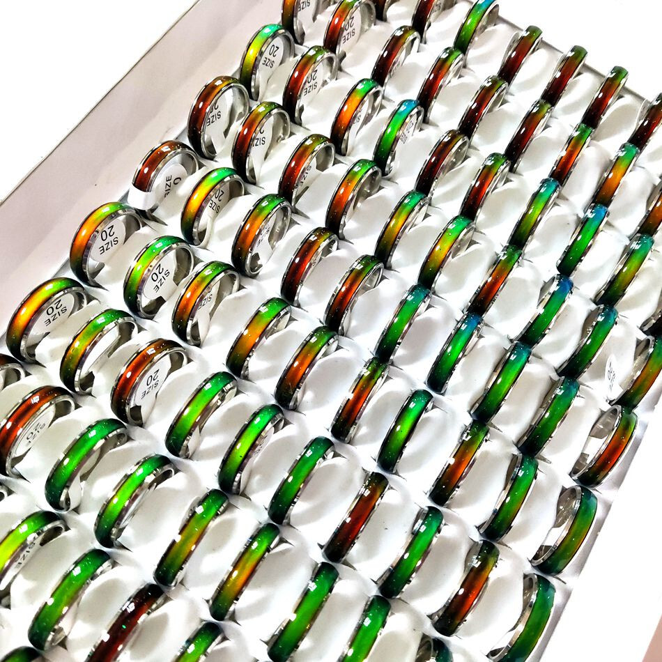 Wholesale 20pcs Stainless Steel Mood Ring Men’s Women’s Color Changing Rings 6mm