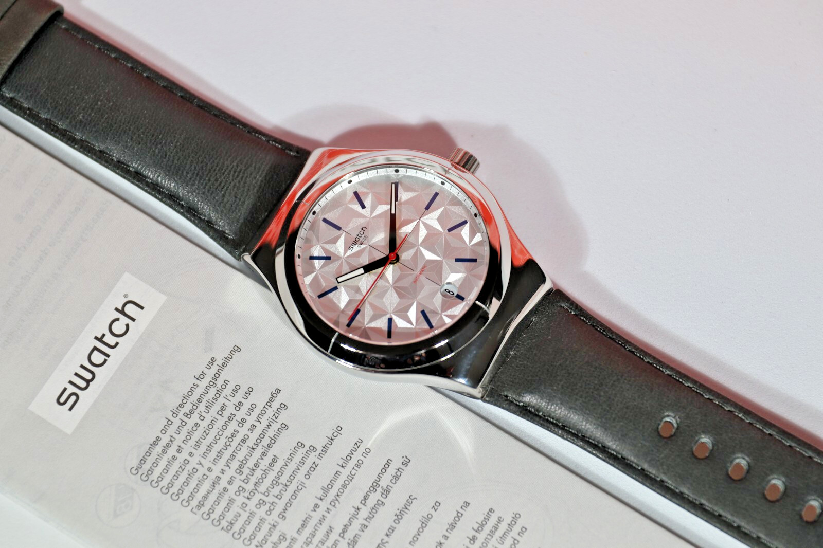 New Swiss Swatch Sistem51 Automatic Puzzle YIS408 42MM Silver Colored Leather St
