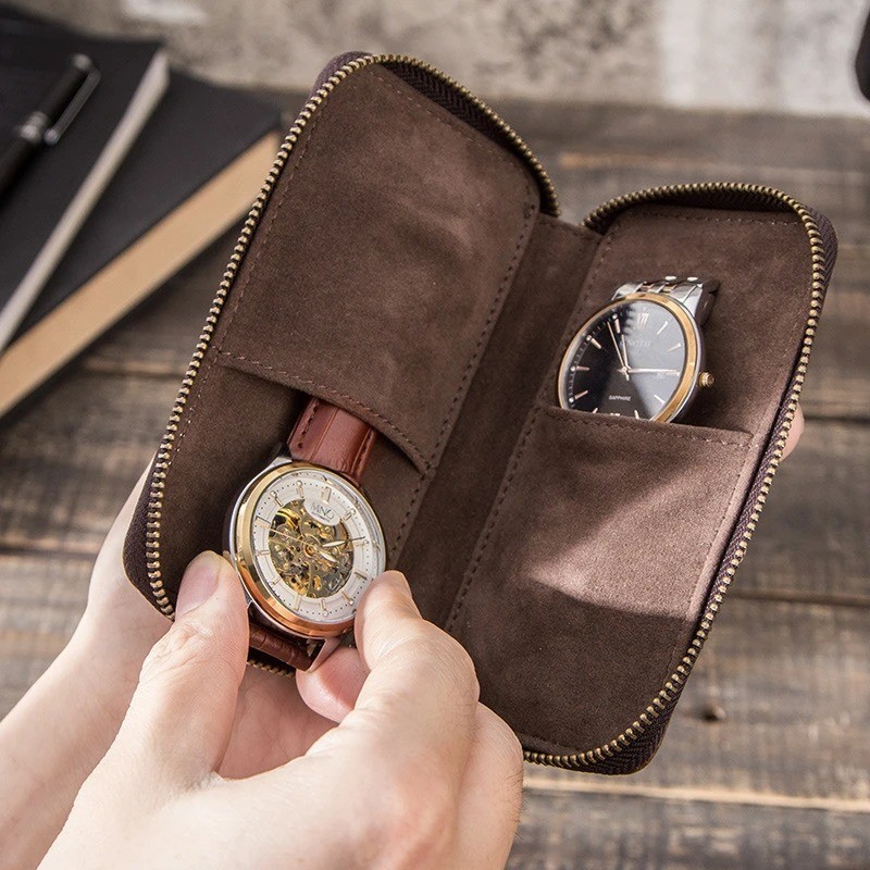 Watch Display Box Leather Travel Case Jewelry Storage Pouch Portable Zipper Bag
