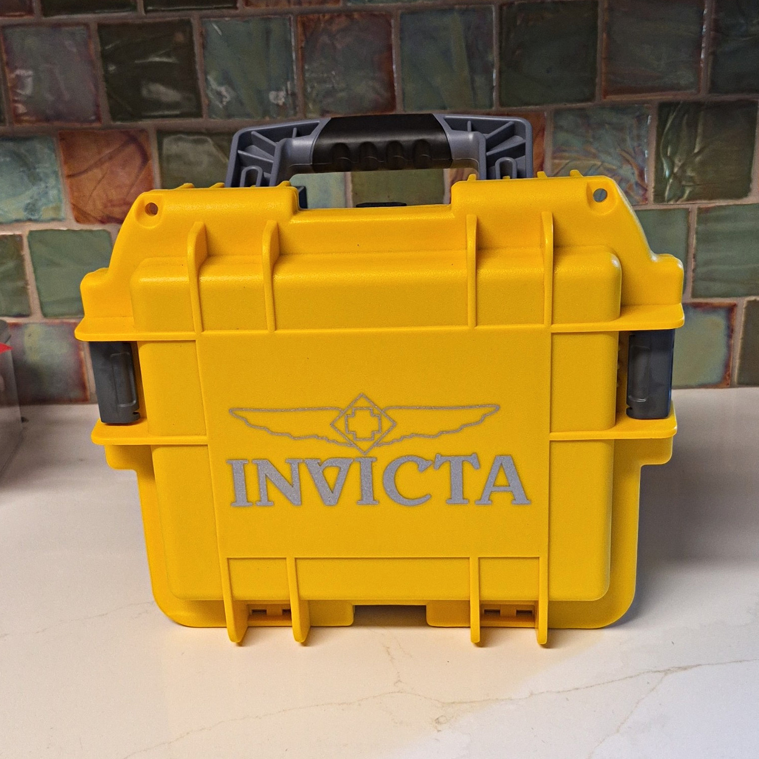 Invicta Plastic Watch Storage Box Case Yellow/Gray/Black w/ Foam, Holds 1-3