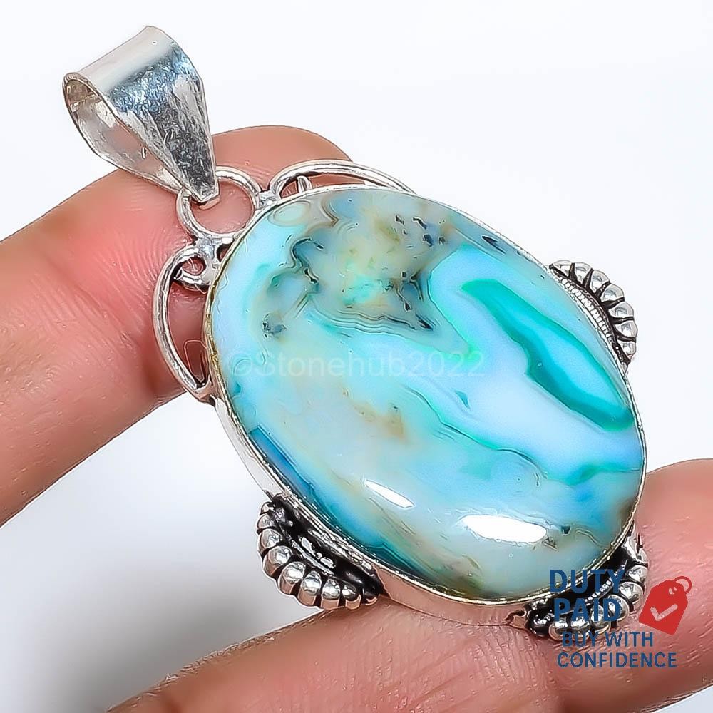 Silver Finish Genuine Agate Artisan Birthday Wedding Anniversary Pendant Jewelry