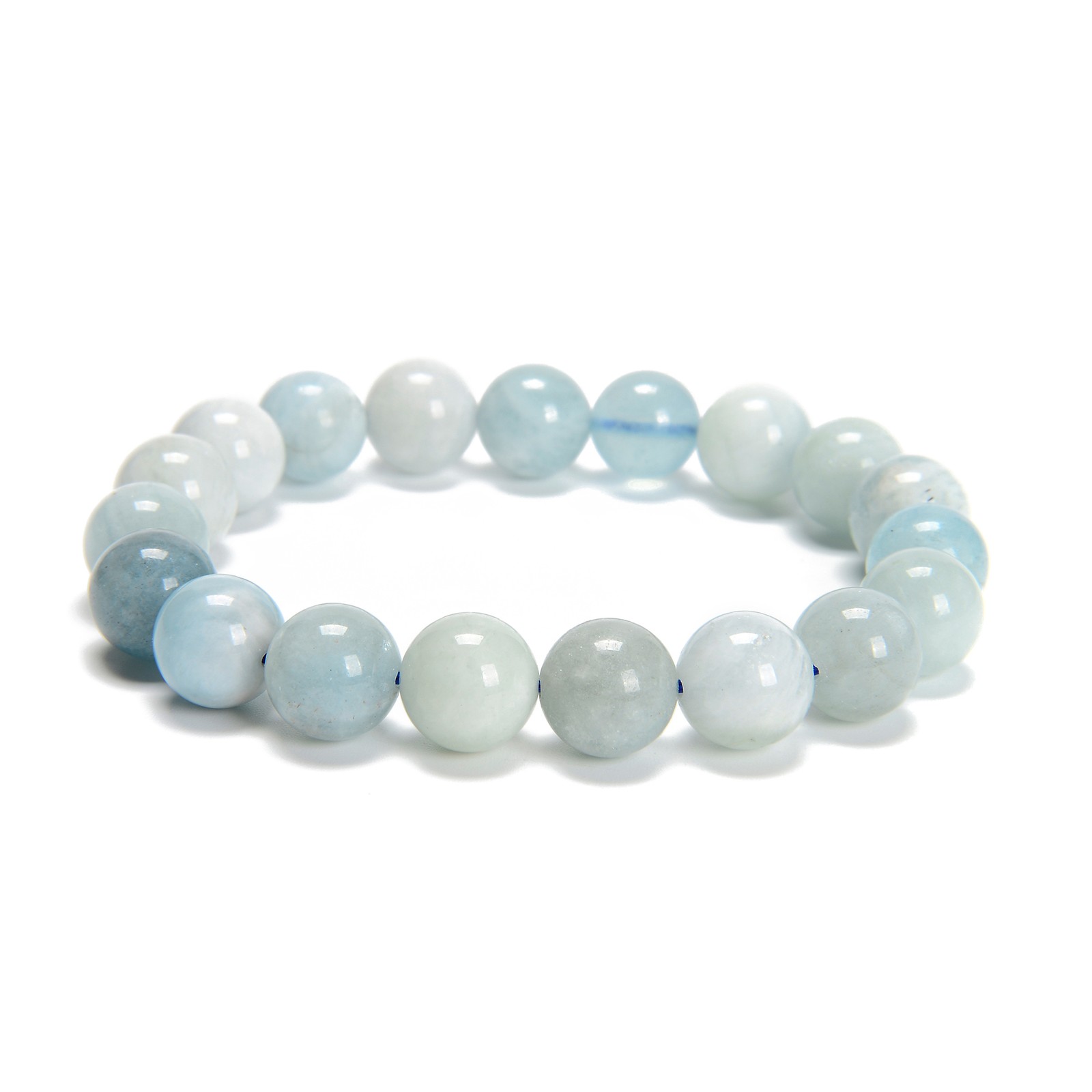 Multi Blue Aquamarine Smooth Round Beaded Bracelet 10mm 7.5” Length 3 PCS/ Set