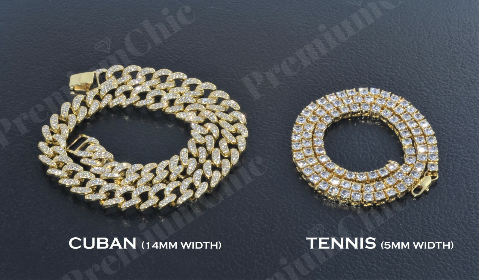 COMBO, 5MM Tennis Chain & 14MM Miami Cuban Choker HipHop Mens Plated CZ Necklace