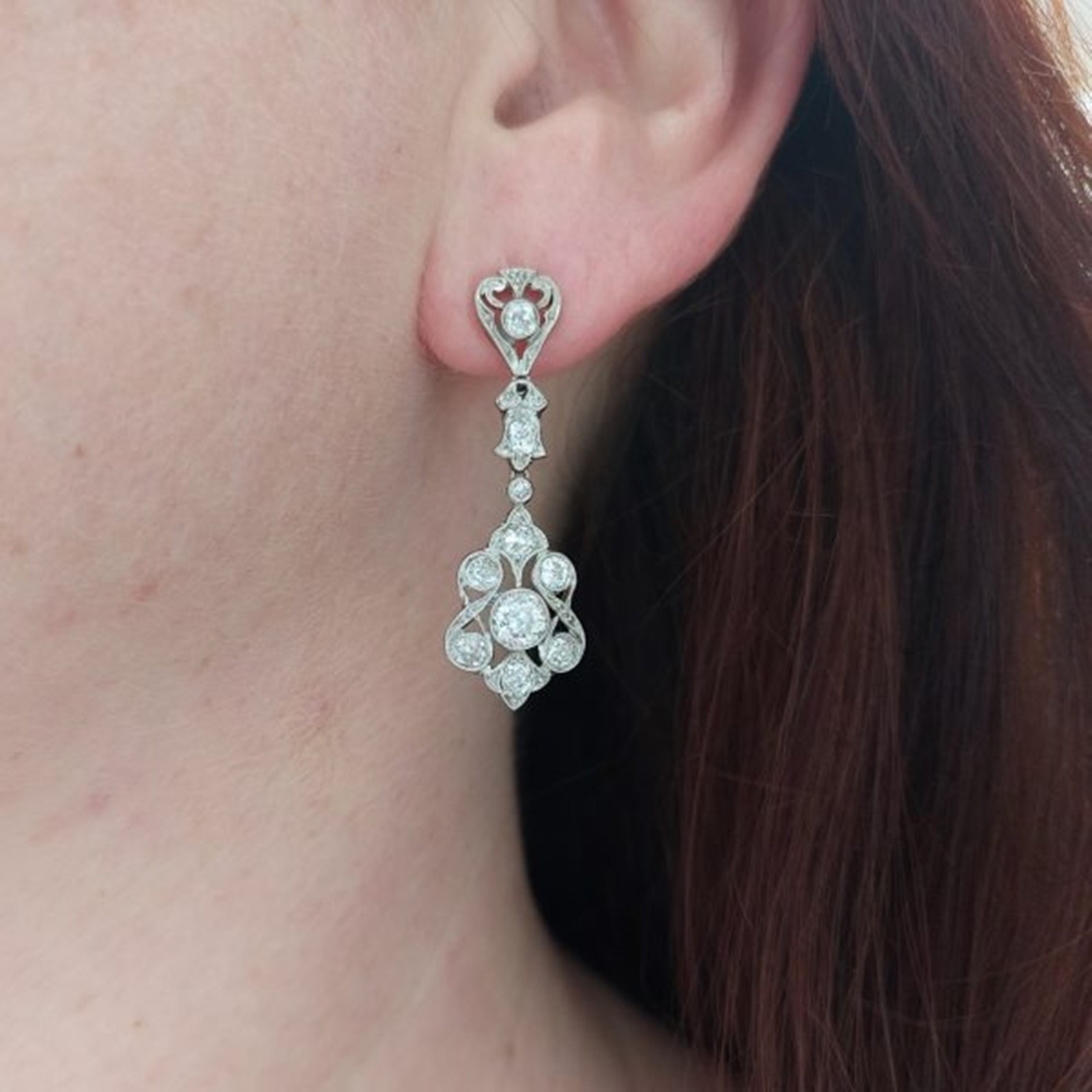 Old European Cut Simulated Diamond 14K Gold Vintage Inspire Dangle Drop Earrings