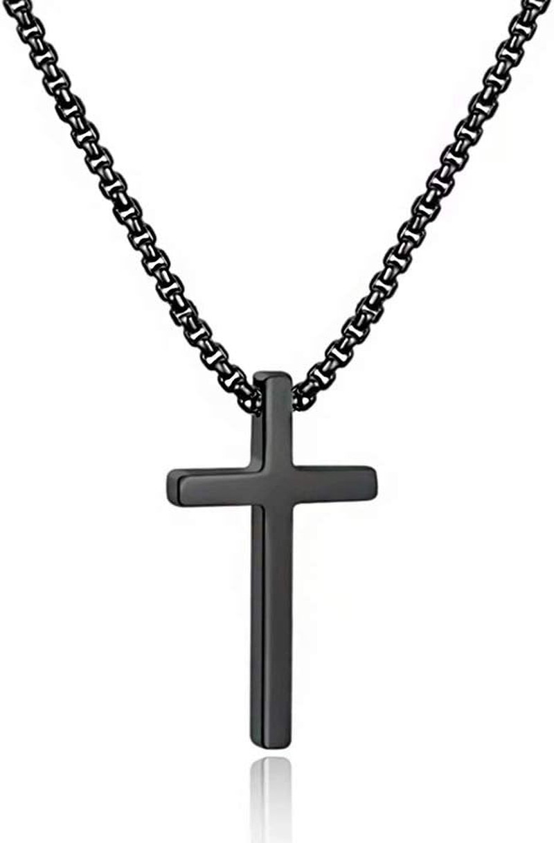 Cross Necklace for Men Teen Boys, Silver Black Gold Stainless Steel Plain Cross