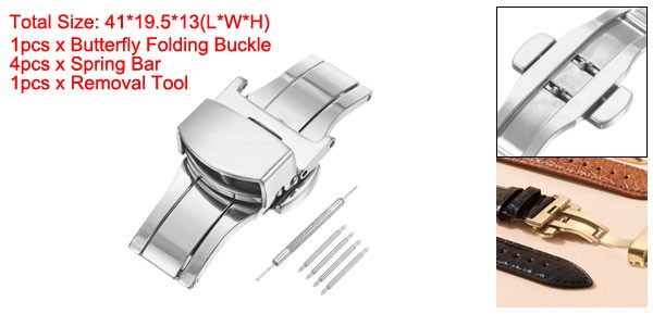 Stainless Steel Deployment Clasp 14mm Butterfly Folding Buckle Silver