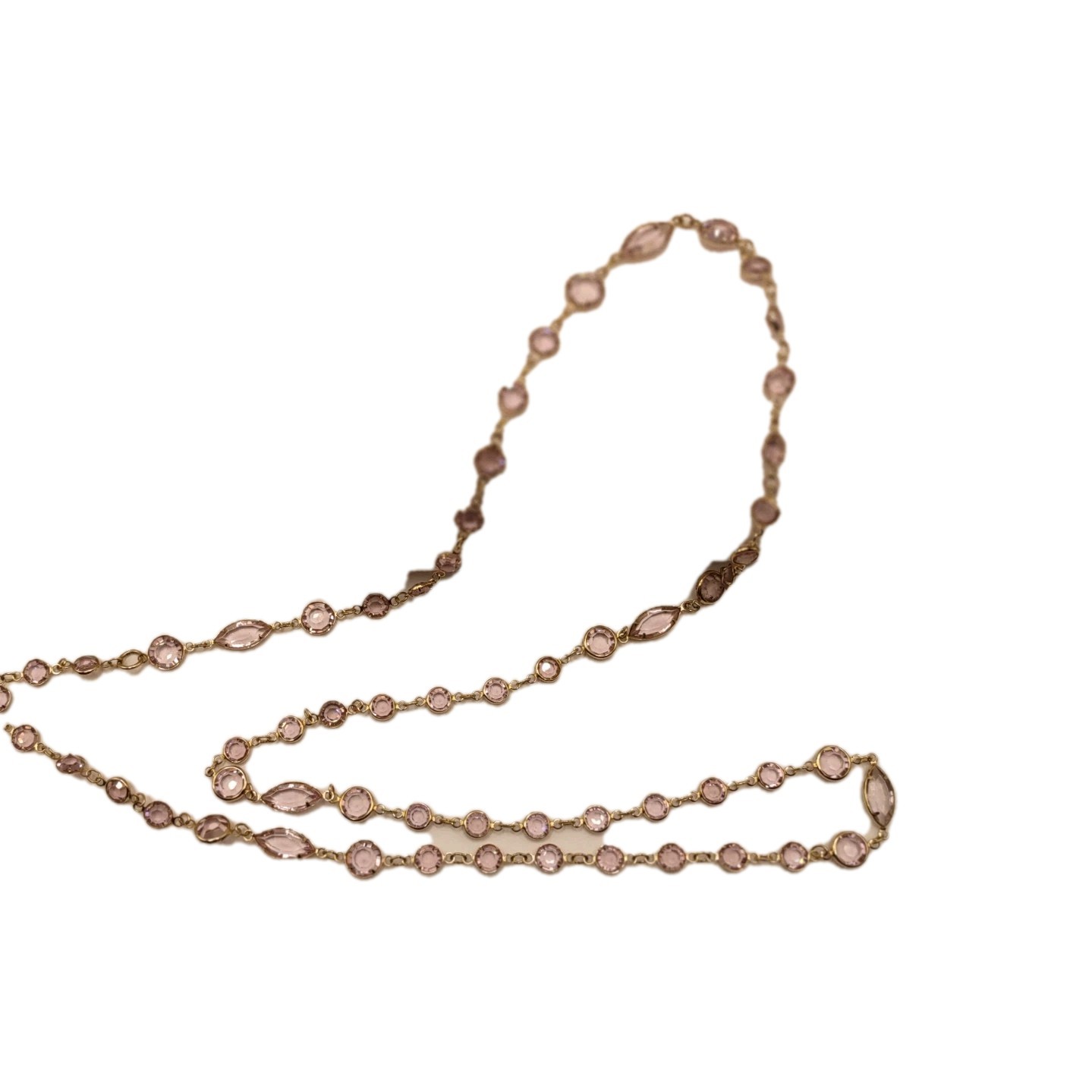Vintage Necklace Open Bezel Gold Tone Light Pink Fauceted Glass Fashion Jewelry