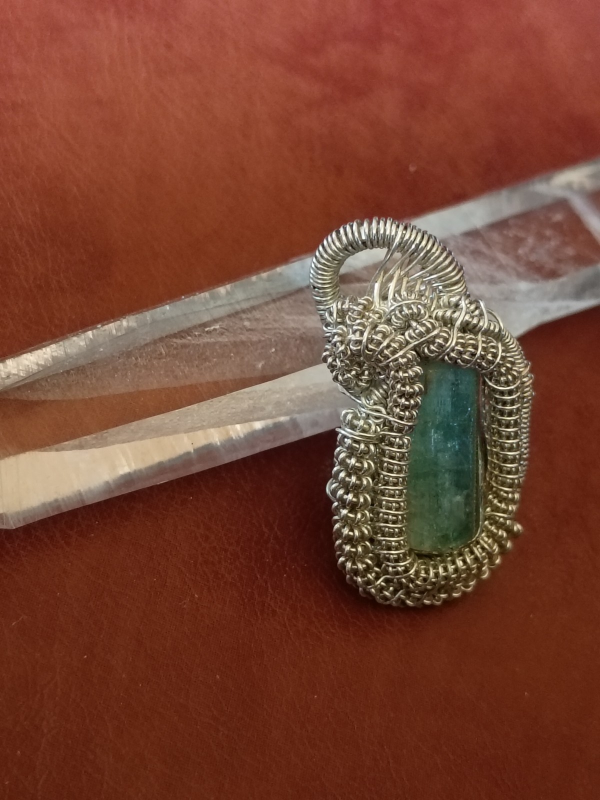 Nigerian Emerald Handcrafted Wire Wrapped Pendant Sterling Silver Natural