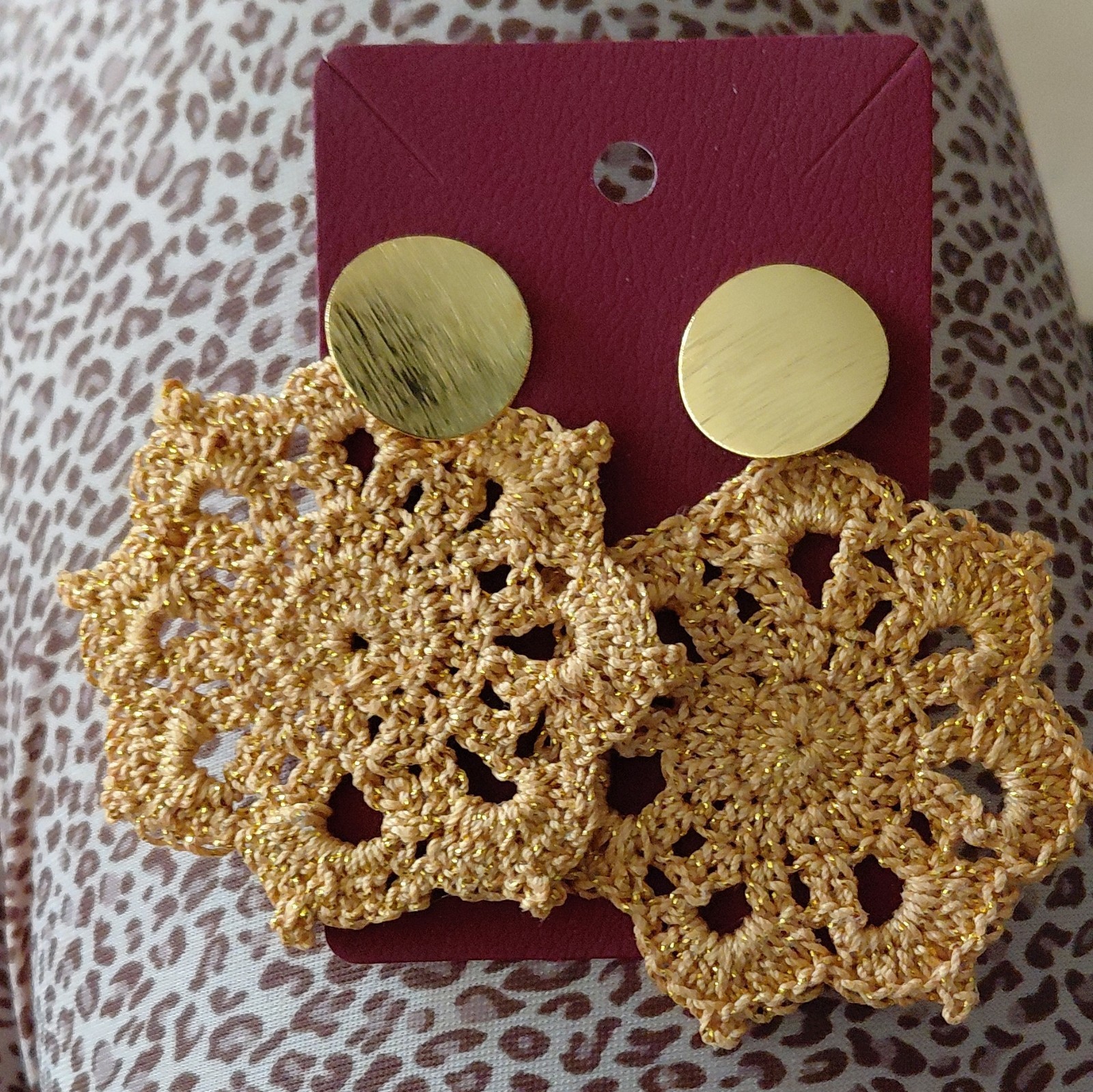 Handmade Gold Crochet Thread Flower Dangle/Drop Earrings Butterfly Closure