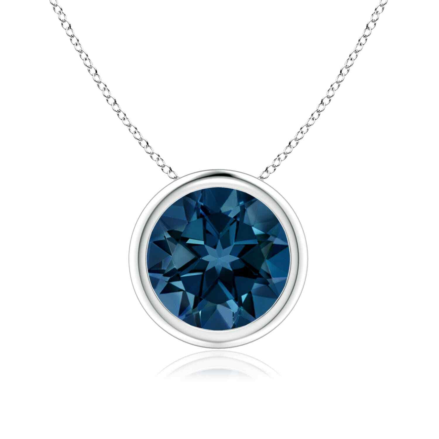 ANGARA Natural London Blue Topaz Solitaire Pendant Necklace in Silver (Size-8mm)