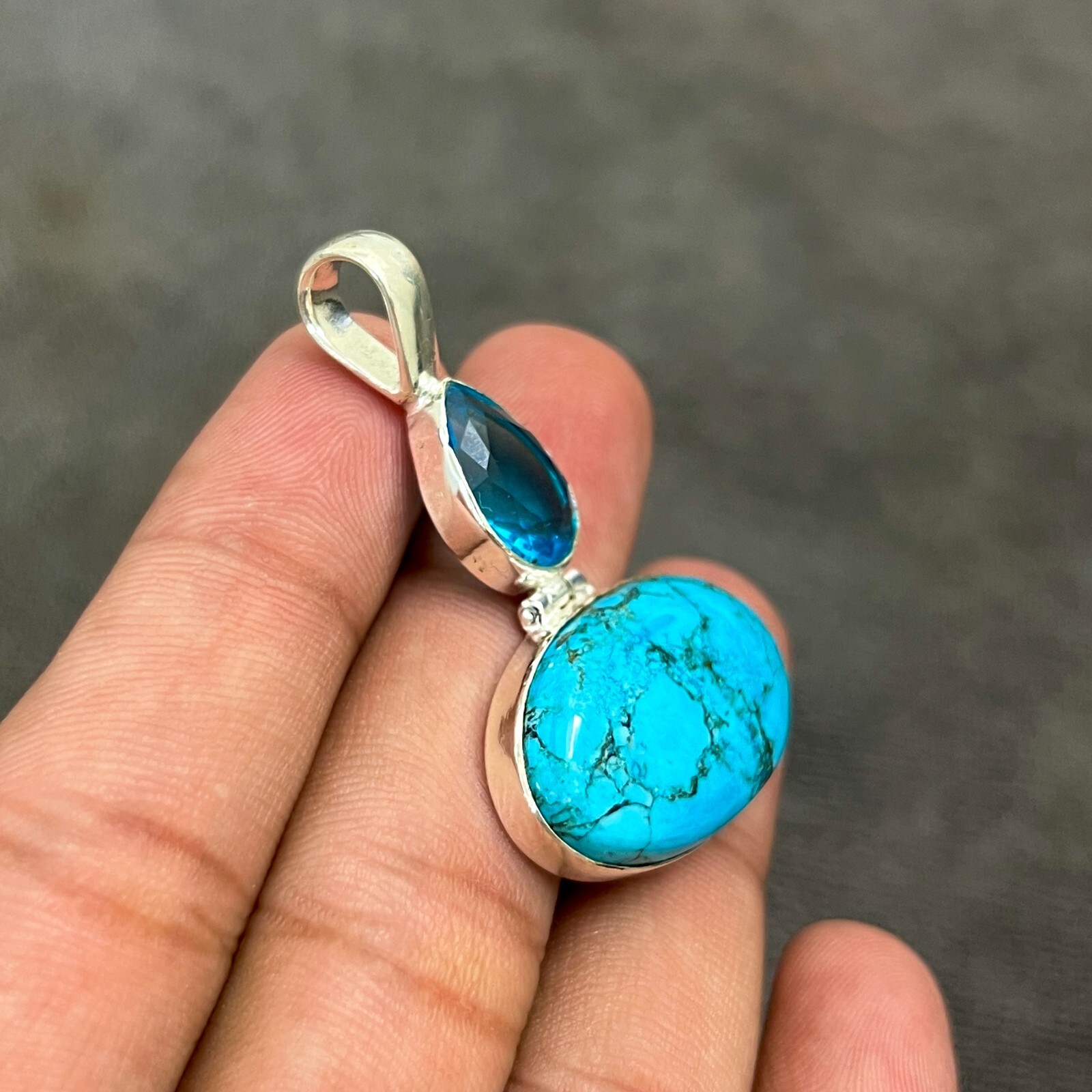 Turquoise Pendant Gemstone 925 Sterling Silver Handmade Jewelry Pendant 2.10″
