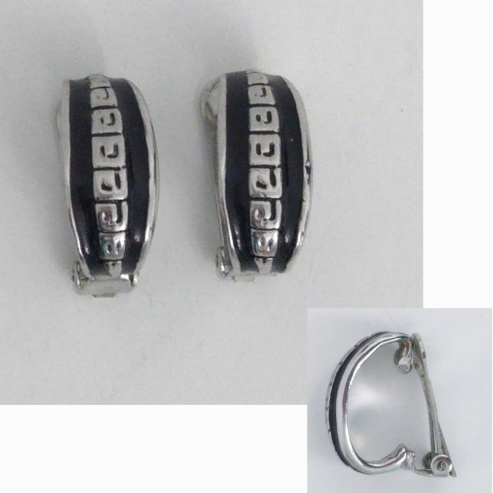 Silver Black Blue Ivory Hoop & Beaded Clip Earrings (Set of 3)