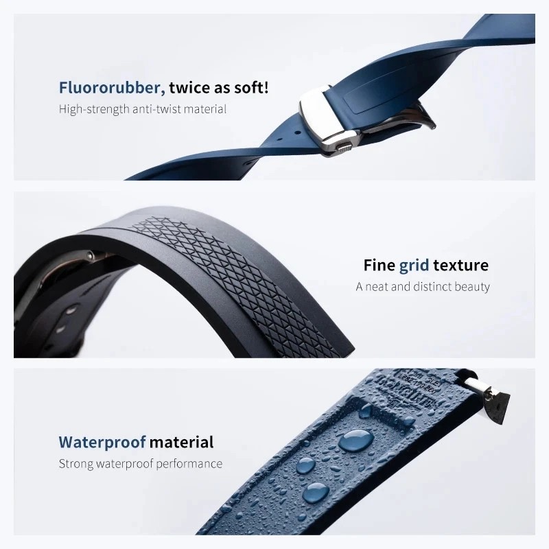 21 22mm FKM Rubber Watch Strap For Longines CONQUEST Series L3.830 L3.835