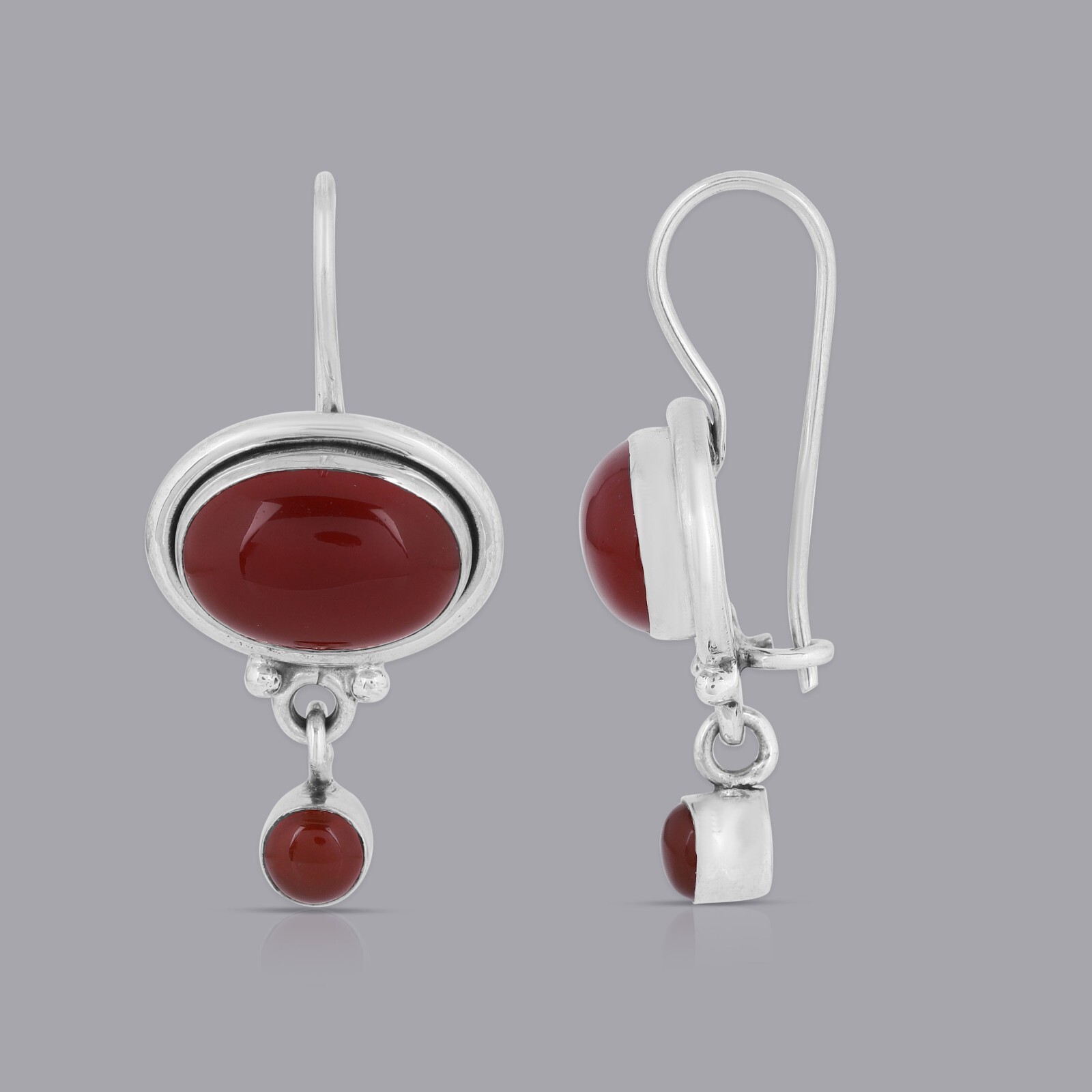 925 Sterling Silver Handmade Silver Earrings Natural Red Onyx Stone Earrings