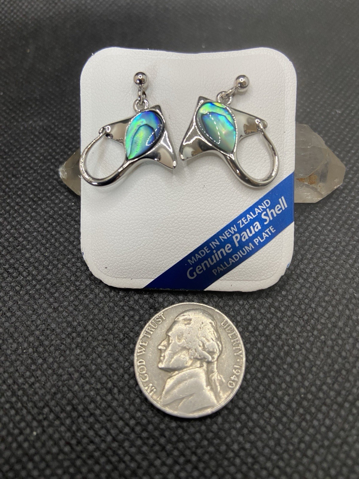 Vintage Palladium Plated Genuine Paua Shell Stud Dangle Stingray Earrings