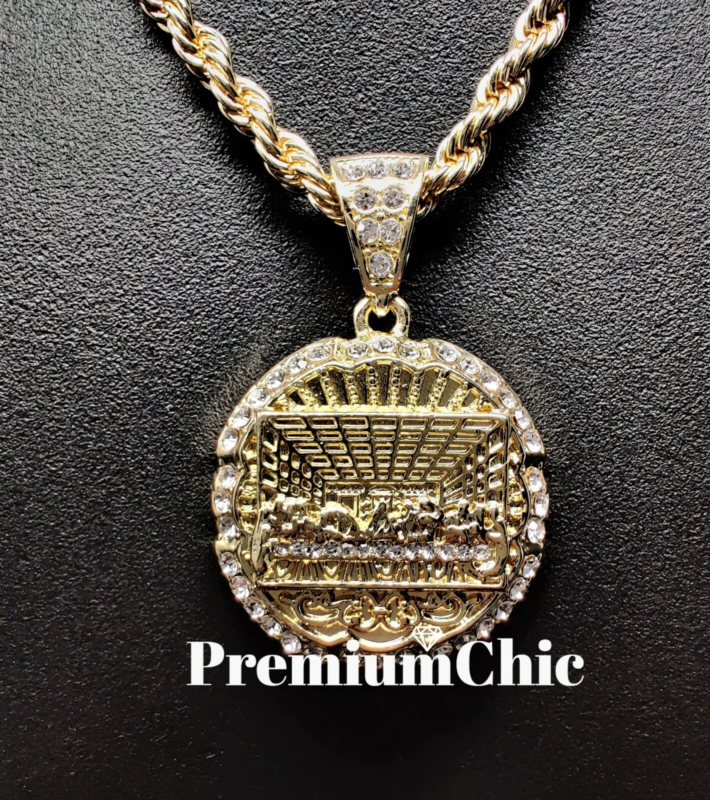ICED Last Supper Pendant and Rope Chain Necklace Hip Hop Gold Plated CZ Jewelry