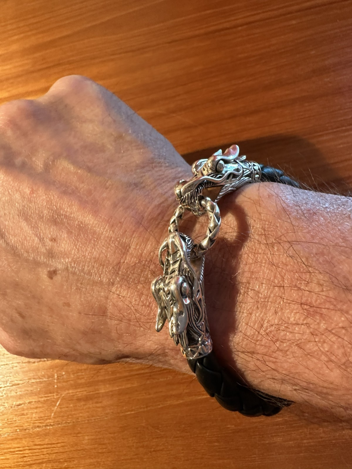 John Hardy Double Naga Black Leather & Sterling Bracelet #1 – 8 in, Barely Worn