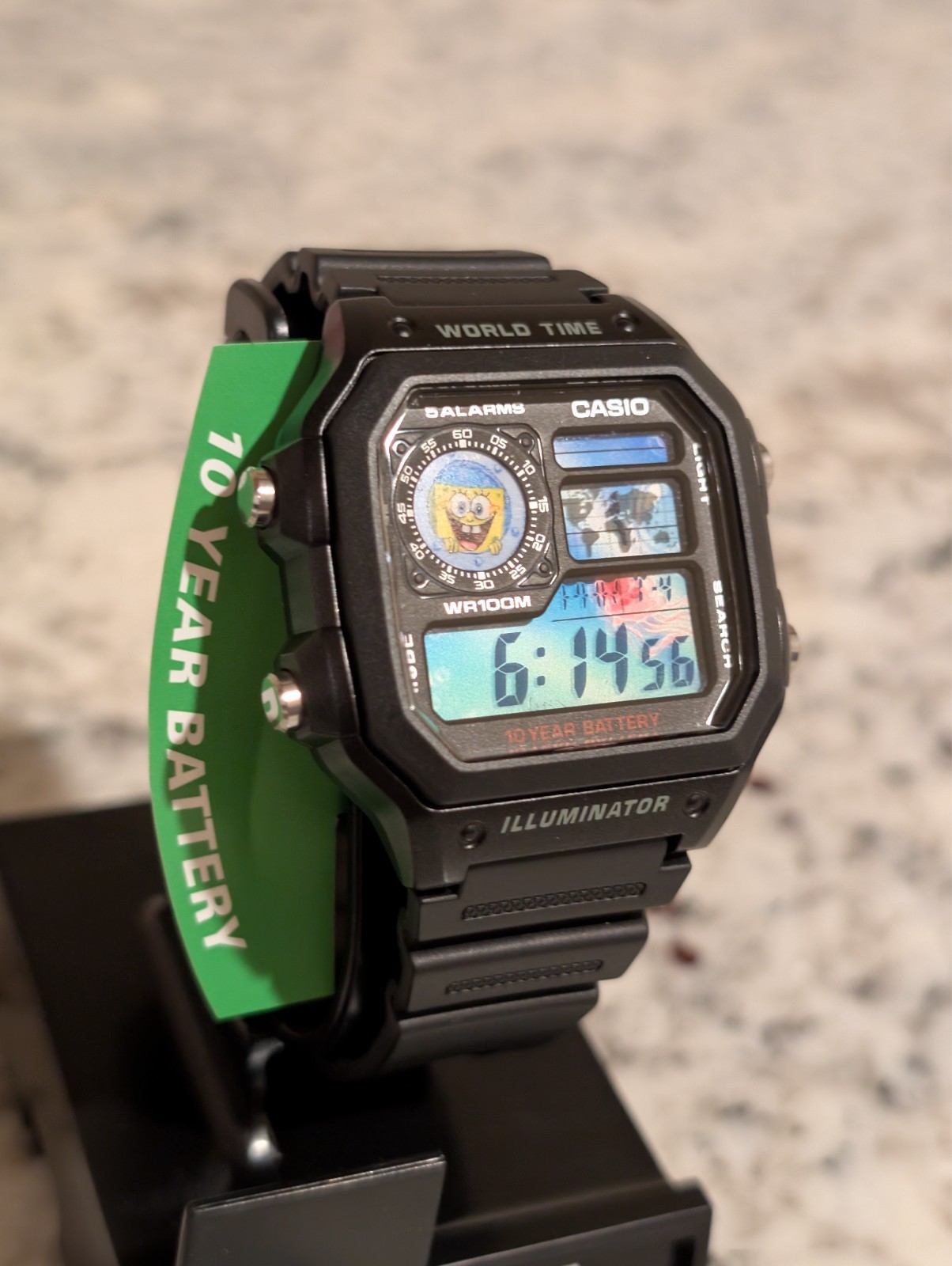 SpongeBob SquarePants Mod Casio AE1200 Black Mod | World time watch | Cartoon |