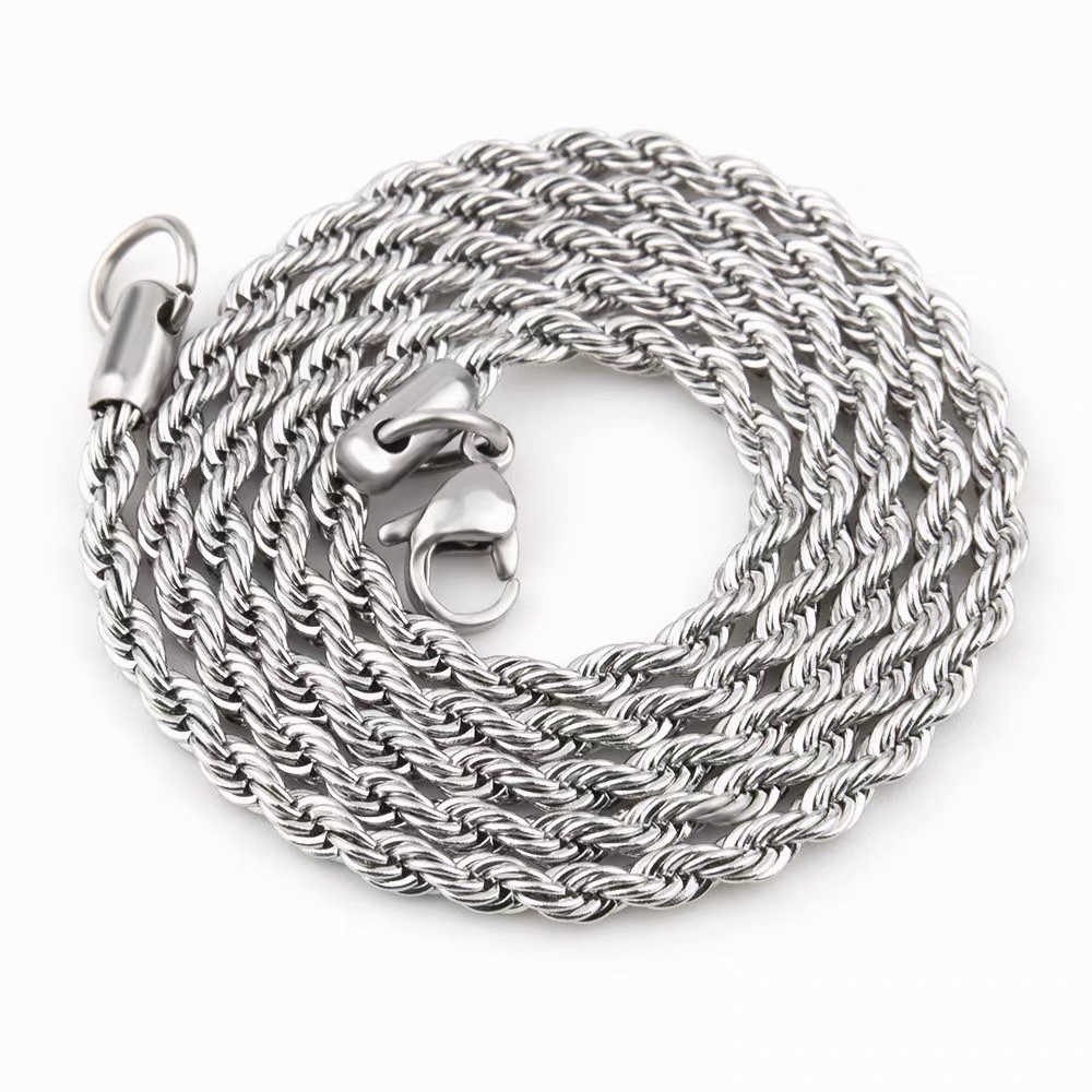 Gold or Silver Stainless Steel Twisted Rope Chain Necklace Lobster Clasp