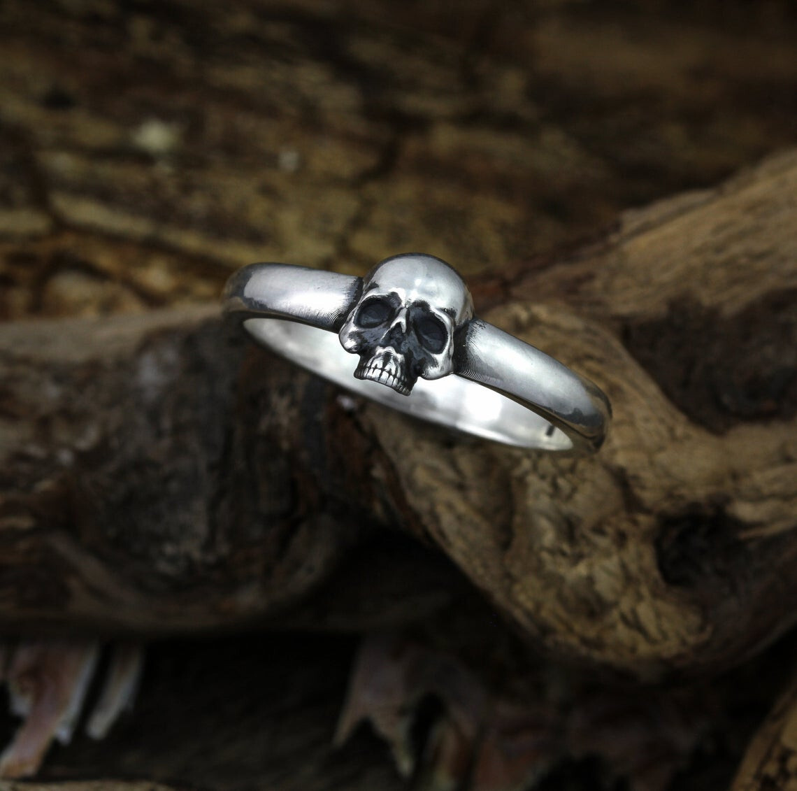 Gothic Style Memento Mori Minimalistic Skull Engagement Ring In Pure 925 Silver