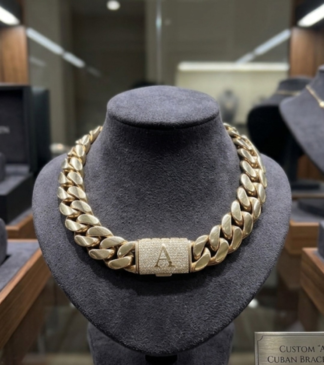 Custom “A” Initial Cuban Link Bracelet – 14k Gold Plated – CZ Iced Out Box Clasp