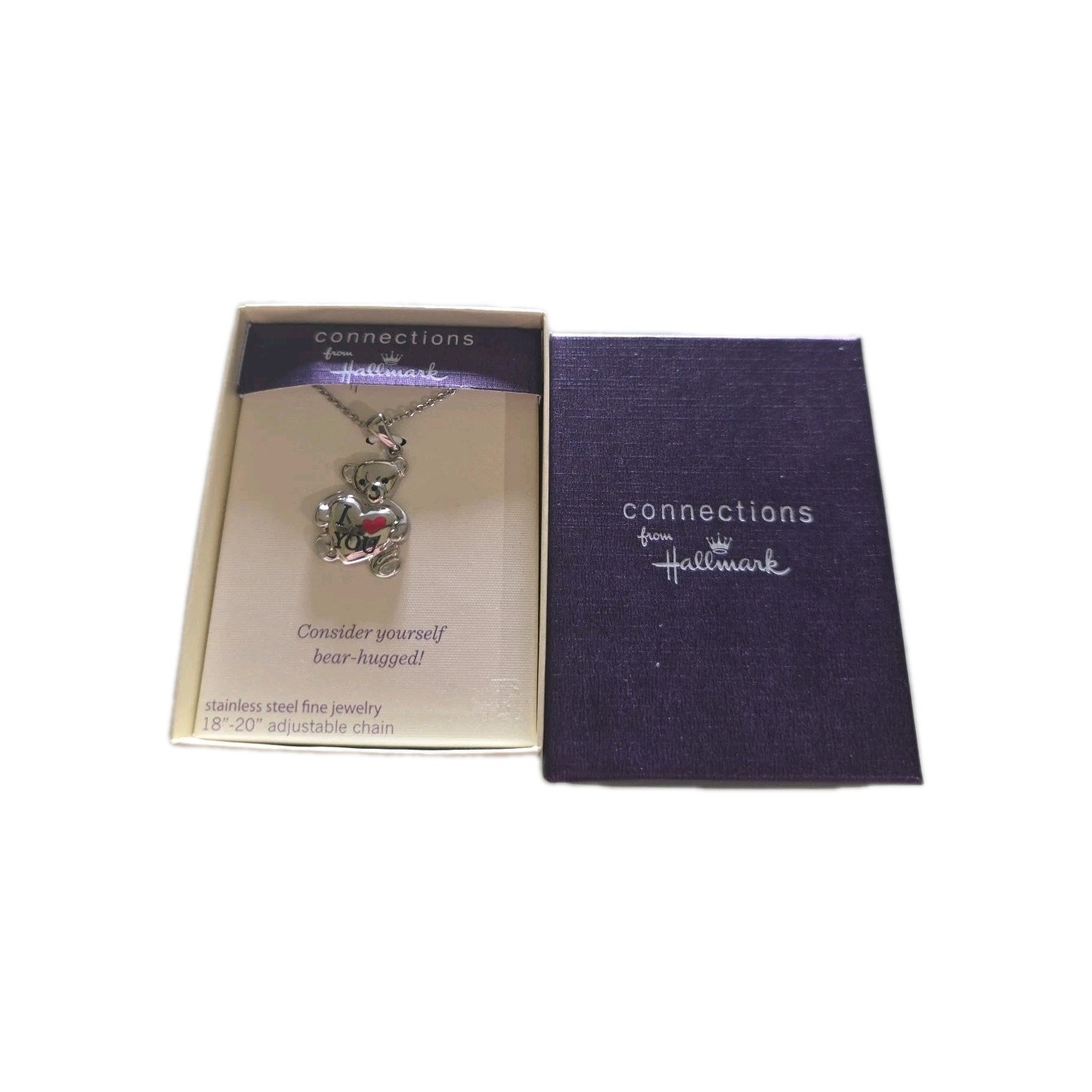 Connections from Hallmark Stainless Steel I Love You Bear Pendant Necklace NIB