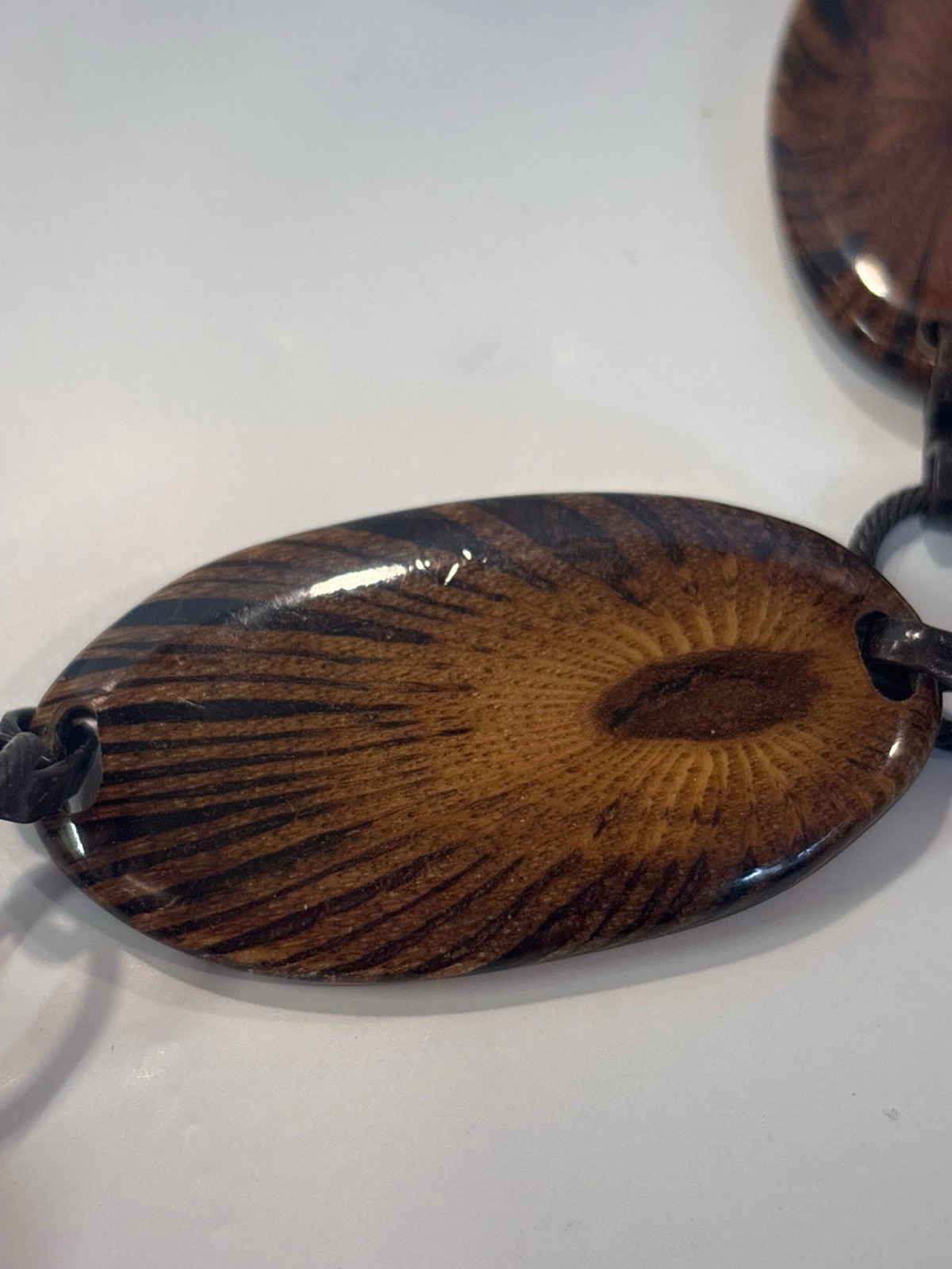 NATURE BIJOUX France 42″ Long Statement Necklace Brown Tagua Nut & Organic Wood