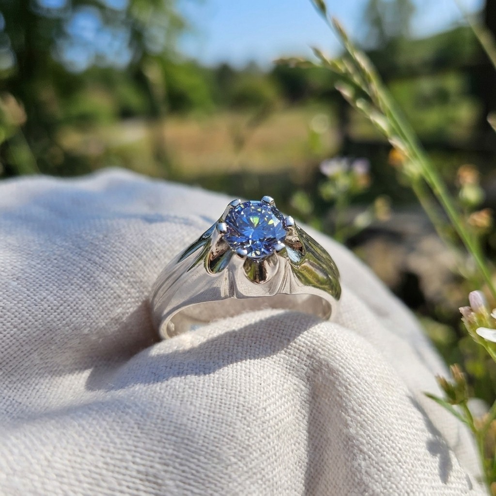Moissanite Round Blue Shiny Jack Ring 0.50ct