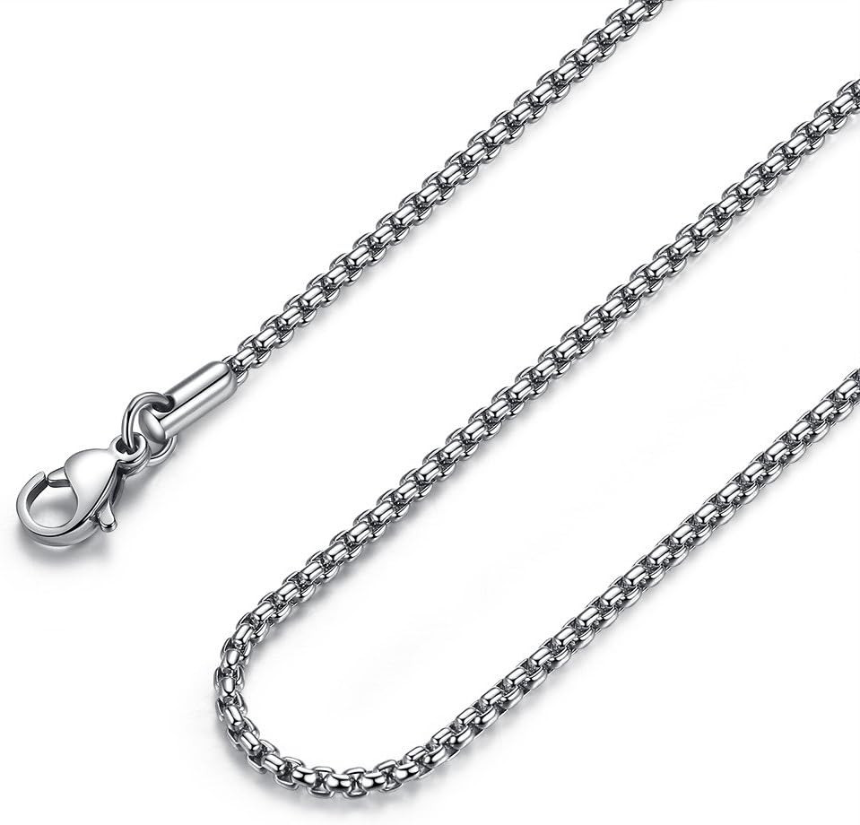 Mens Chain Necklaces, Stainless Steel Rolo Chain Necklace for Men and Women, Sil