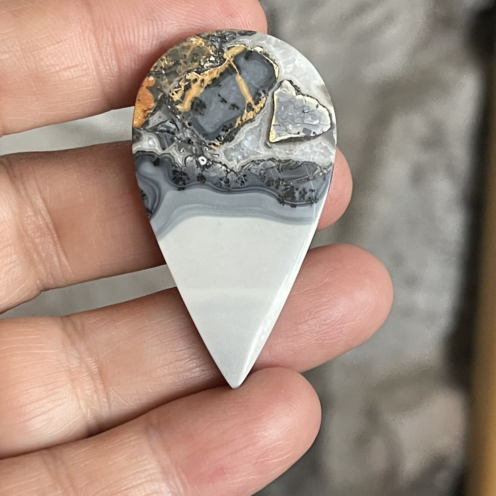 45.9x26x5.6mm Scenic Teardrop Maligano Jasper Cabochon Loose Picture Stone
